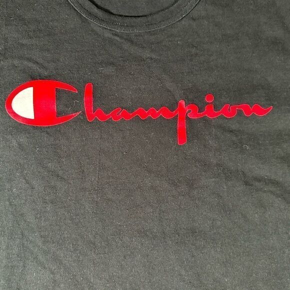 Vintage Champion Men's‎ Life Heritage Flock 90s Logo T-Shirt Black Large Spell - Picture 2 of 5